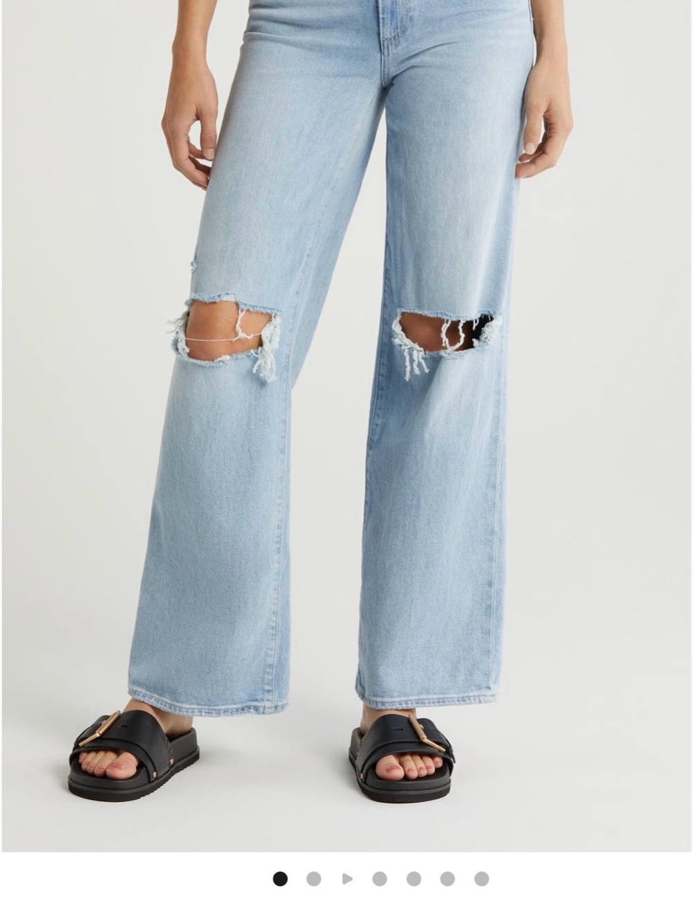 PAIGE Light Wash Distressed Wide-Leg Jeans
